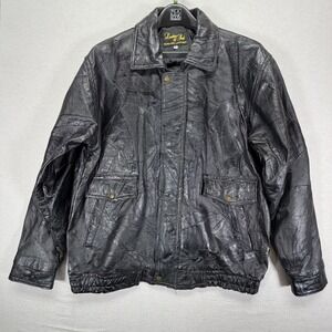 Leather‎ & Soul Jacket Mens XXL Good Black Patchwork Leather Bomber Moto Vintage